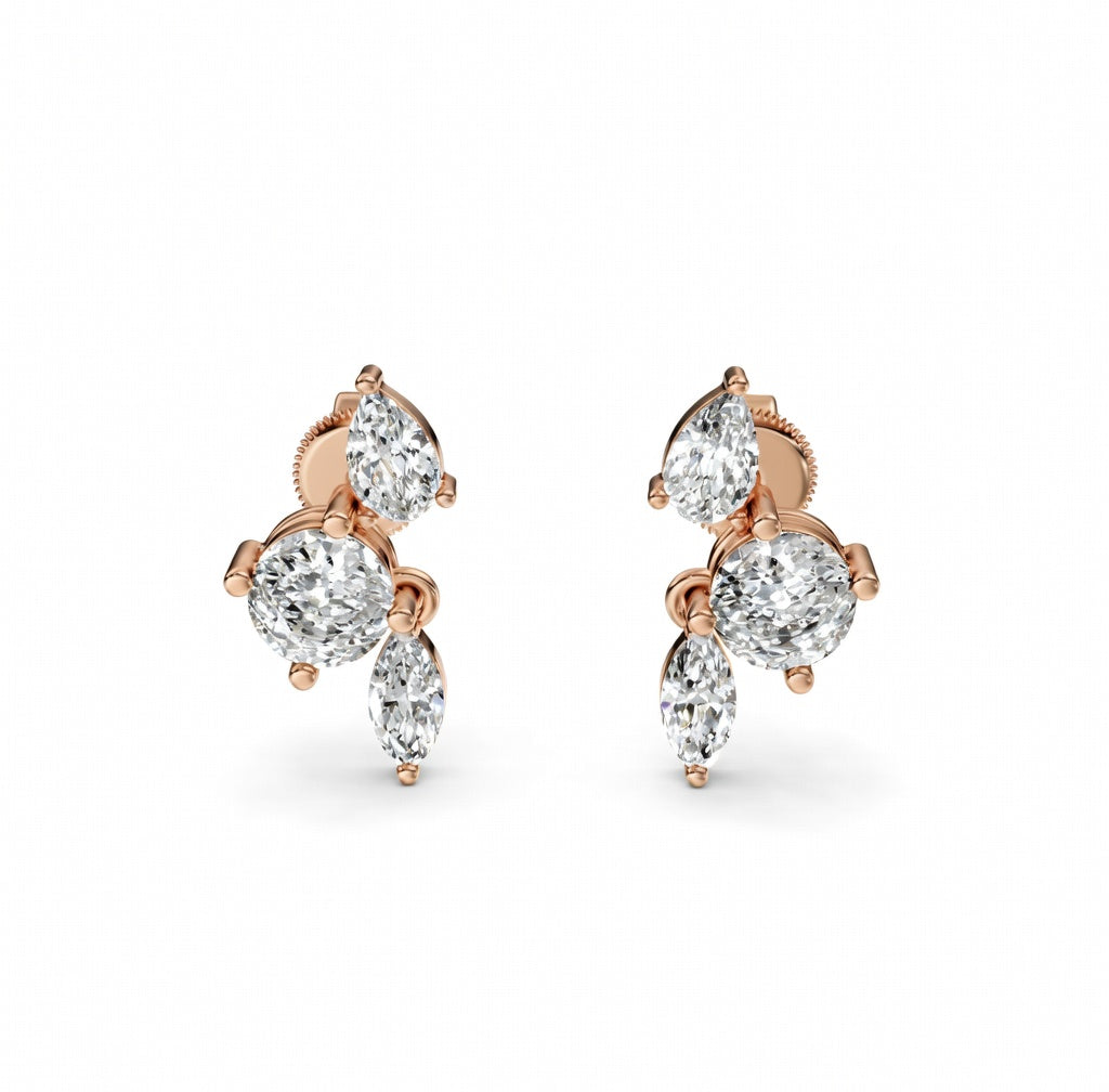 2.15 ct Round Marquise Pear Cut Dangle/Drop Prong Diamond Earrings VS1 D