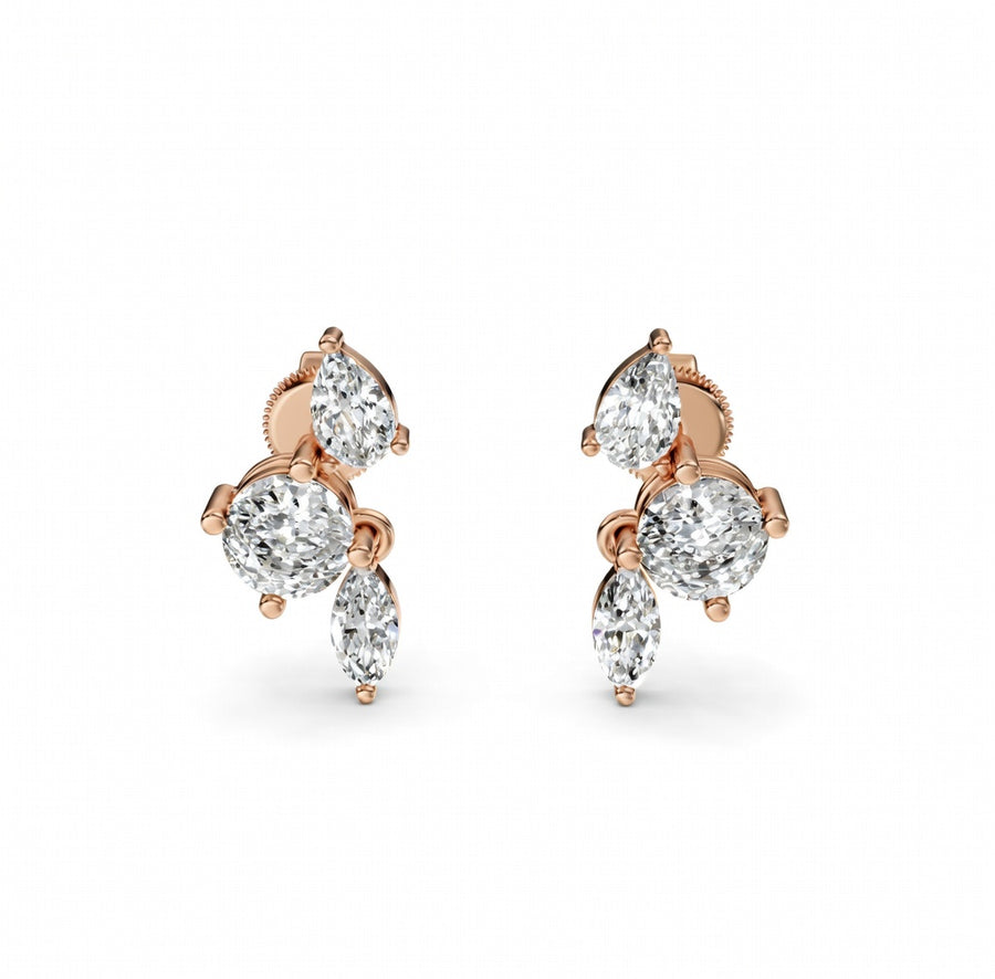 2.15 ct Round Marquise Pear Cut Dangle/Drop Prong Diamond Earrings VS1 D