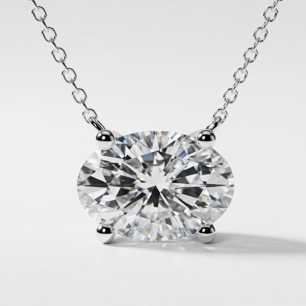 3.00 Carat Oval Cut Lab-Grown Diamond Solitaire Pendant VS1 D-F 14K White Gold with Adjustable Chain