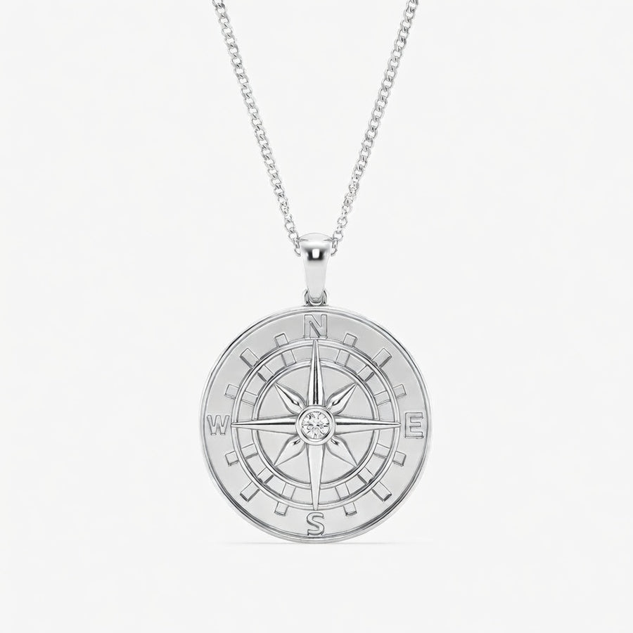 14K White Gold Compass Lab-Grown Diamond Pendant (1.10 CTW – D–F / VS1–VS2)