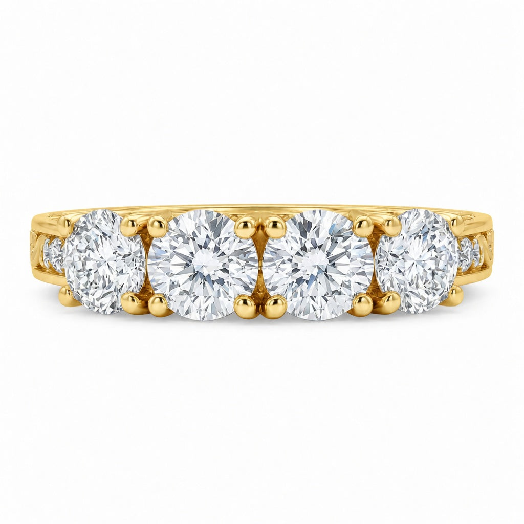 1.00 CT Vintage Four Stone Lab-Grown Diamond Wedding Band in 14K White Gold – Engraved Stacking Anniversary Ring