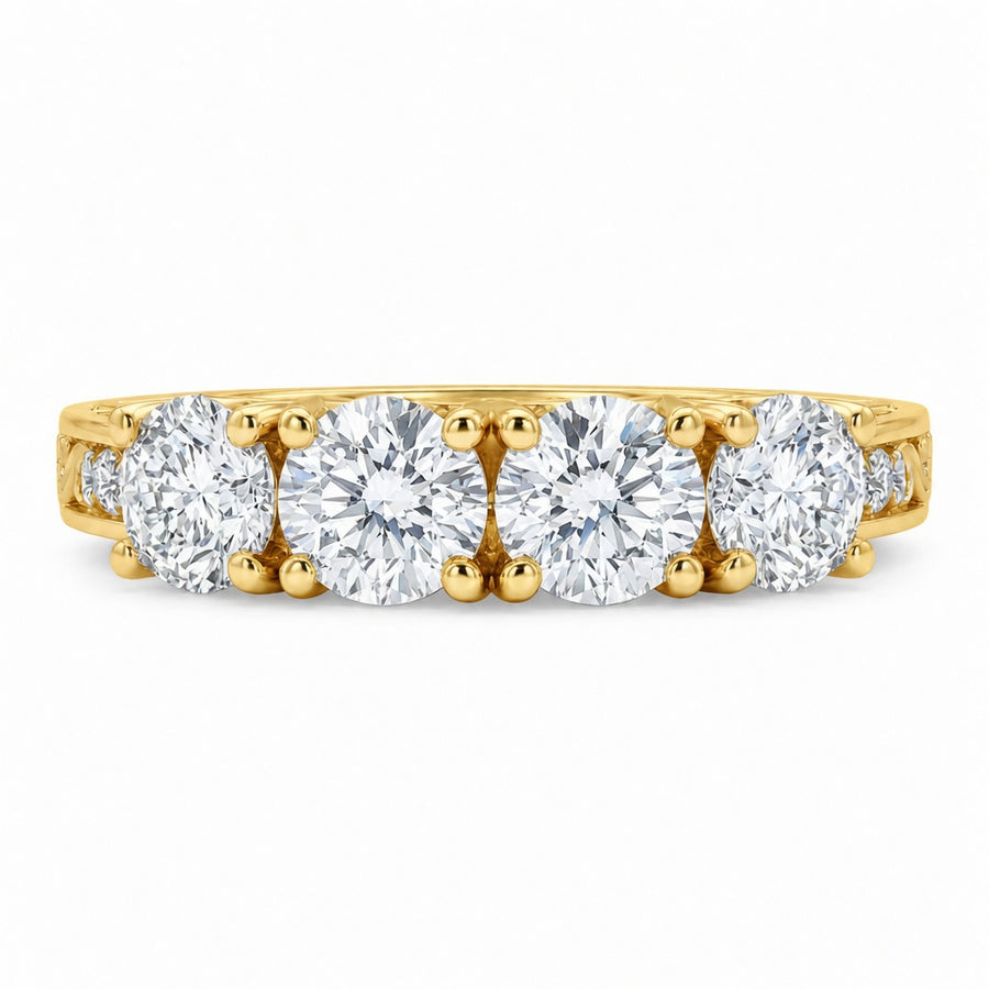 1.00 CT Vintage Four Stone Lab-Grown Diamond Wedding Band in 14K White Gold – Engraved Stacking Anniversary Ring