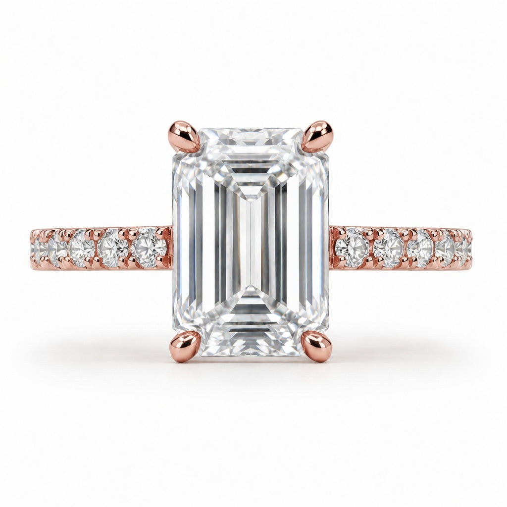 4.00 CT Emerald Cut Lab-Grown Diamond Hidden Halo Engagement Ring in 14K White Gold – Stackable Anniversary Design