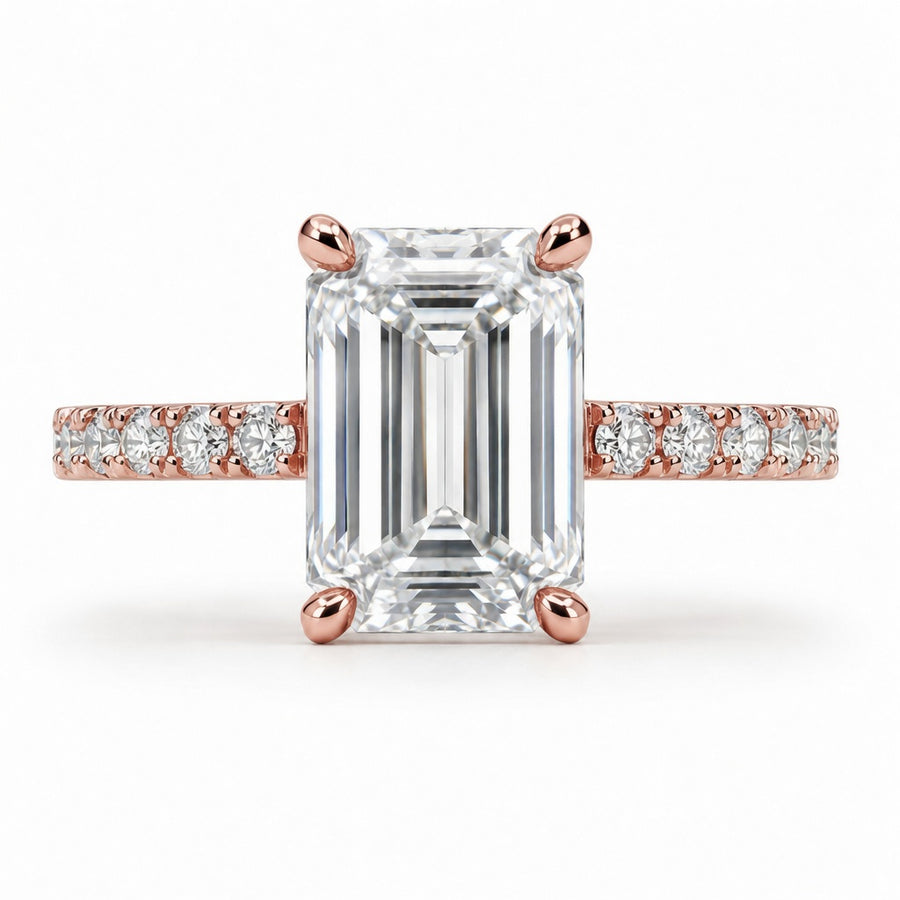 4.00 CT Emerald Cut Lab-Grown Diamond Hidden Halo Engagement Ring in 14K White Gold – Stackable Anniversary Design