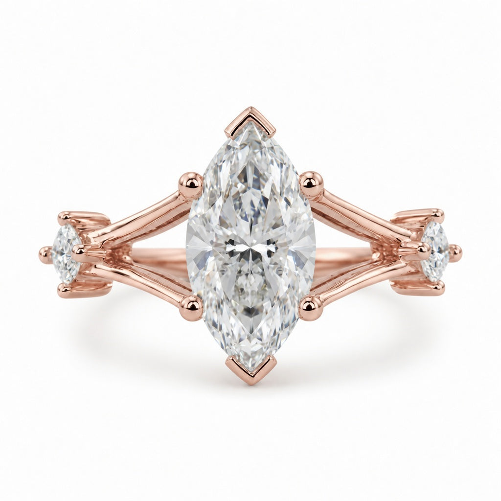 2.00 CT Marquise Cut Lab-Grown Diamond Three-Stone Engagement Ring in 14K White Gold – Trinity Wedding Design