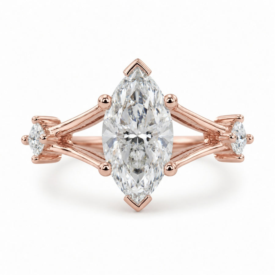 2.00 CT Marquise Cut Lab-Grown Diamond Three-Stone Engagement Ring in 14K White Gold – Trinity Wedding Design