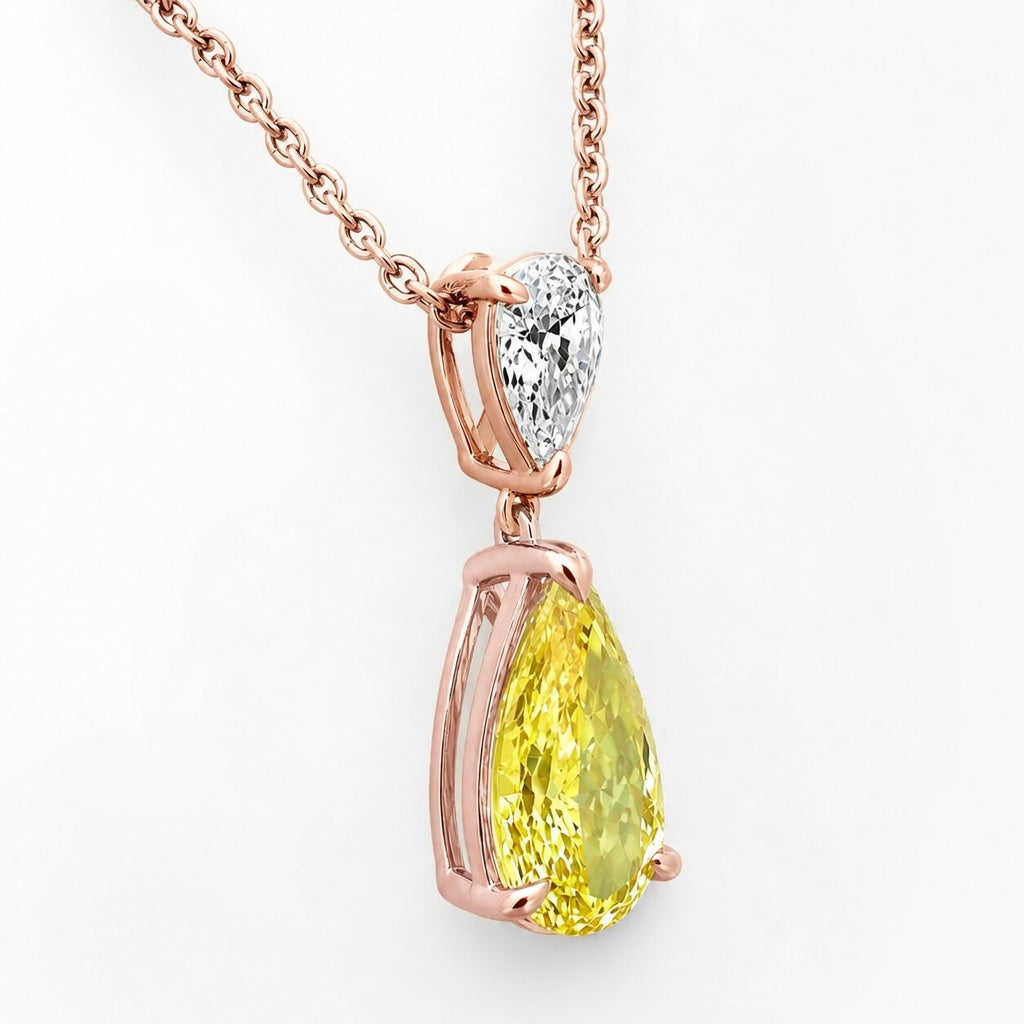 4.00 CTW Fancy Yellow Pear Lab-Grown Diamond Two Stone Pendant (D–F / VS1–VS2, IGI Certified)
