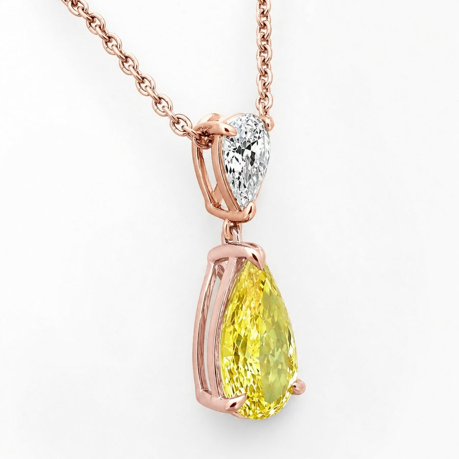 4.00 CTW Fancy Yellow Pear Lab-Grown Diamond Two Stone Pendant (D–F / VS1–VS2, IGI Certified)