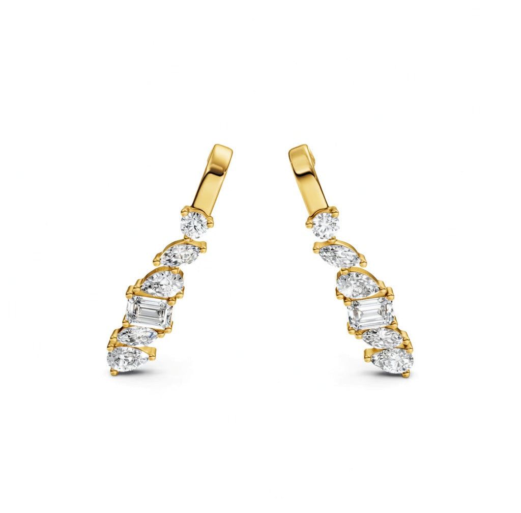 1.95 ct Round Marquise Radiant Pear Cut Cuff Prong Diamond Earrings VS1 D