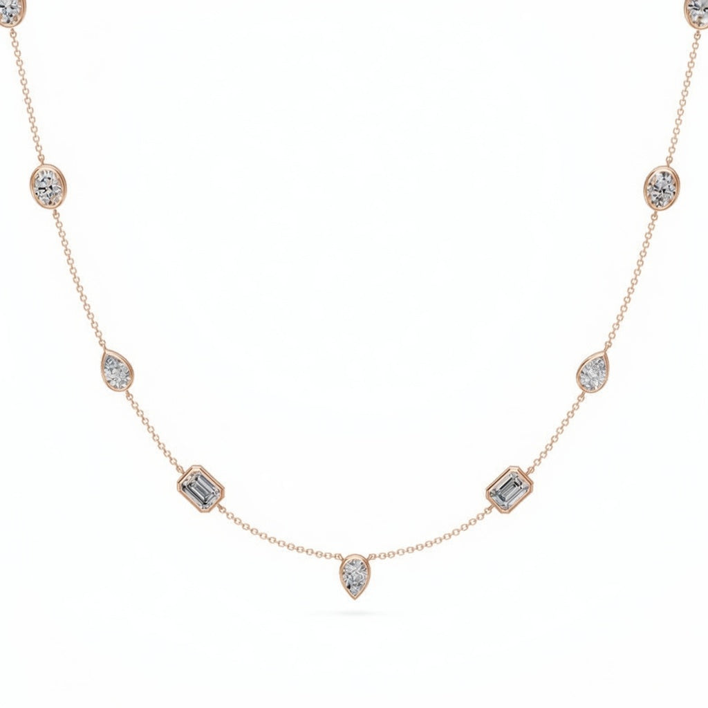 3.65 Ct Pear Emerald Oval Cut Diamond Chain Necklace VS1 D-F White Gold 14k