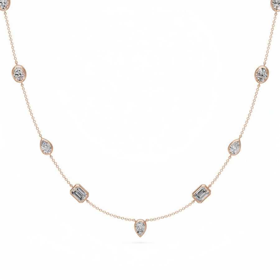 3.65 Ct Pear Emerald Oval Cut Diamond Chain Necklace VS1 D-F White Gold 14k