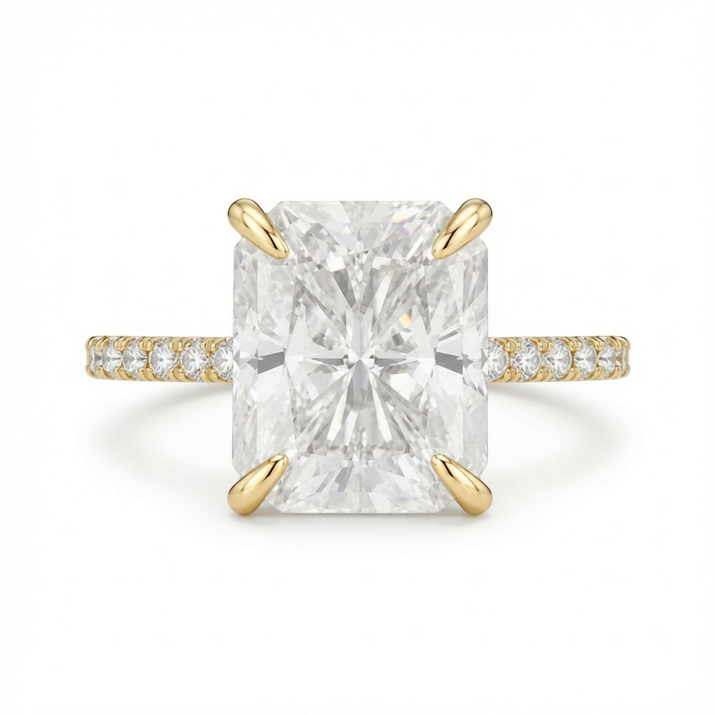 4.00 CT Radiant Cut Lab-Grown Diamond Double Hidden Halo Engagement Ring in 14K White Gold – Art Deco Solitaire Design