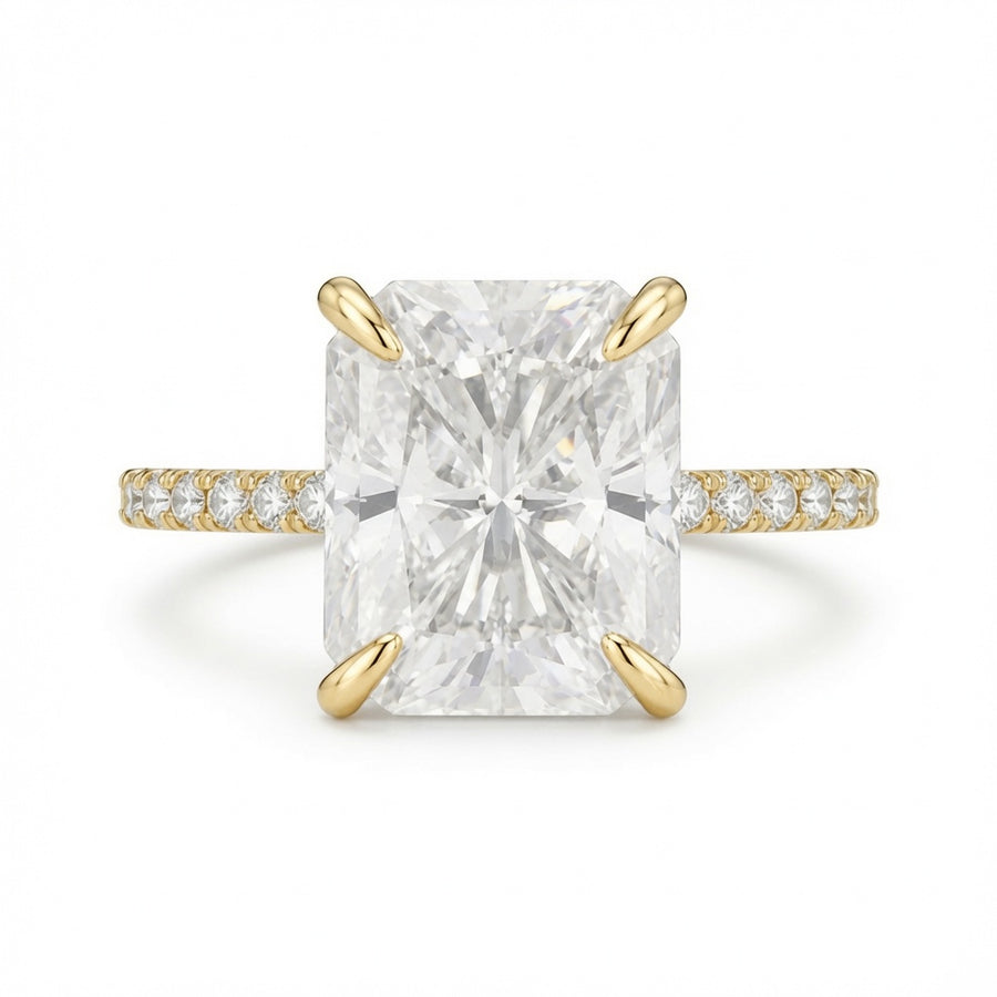 4.00 CT Radiant Cut Lab-Grown Diamond Double Hidden Halo Engagement Ring in 14K White Gold – Art Deco Solitaire Design