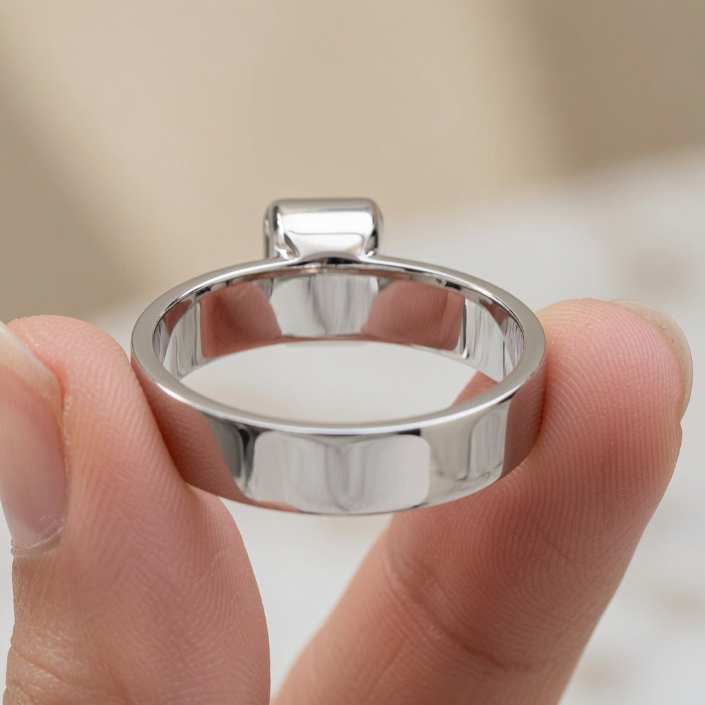2.00 CT Asscher Cut Lab-Grown Diamond Solitaire Engagement Ring in 14K White Gold – Bezel Set Wide Band Design
