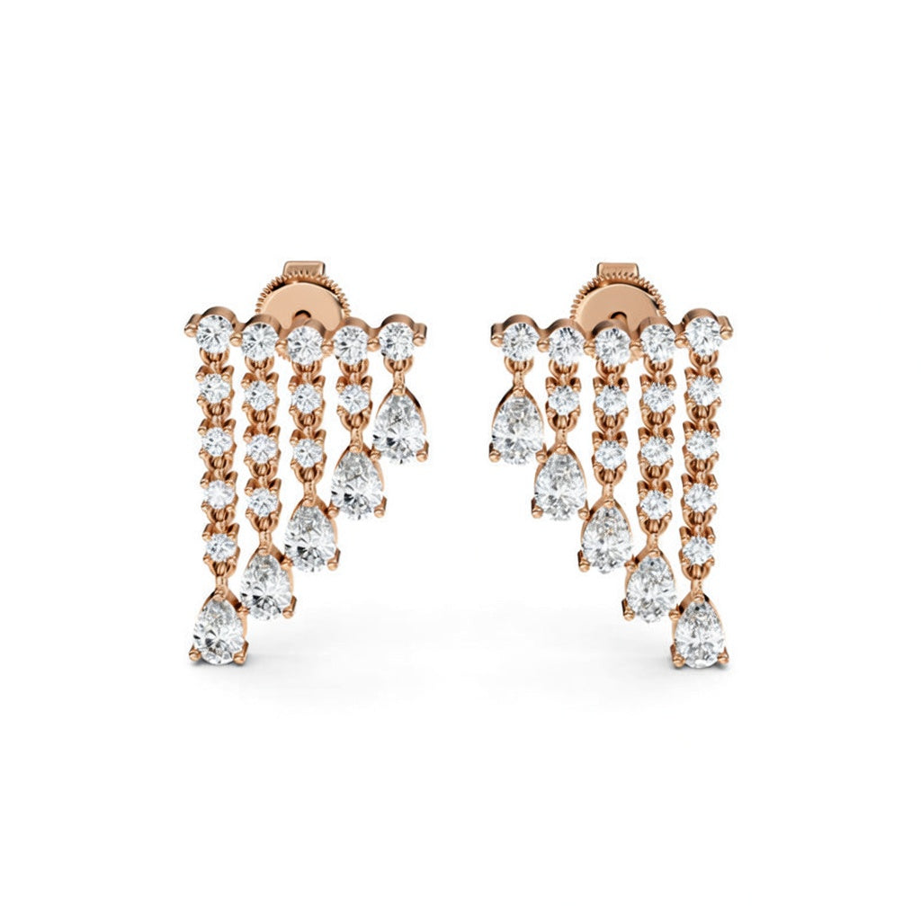 2.29 ct Pear Round Cut Dangle/Drop Cluster Diamond Earrings VS1 D White Gold 14k