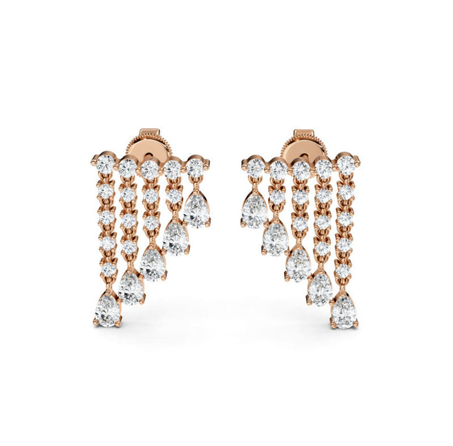 2.29 ct Pear Round Cut Dangle/Drop Cluster Diamond Earrings VS1 D White Gold 14k