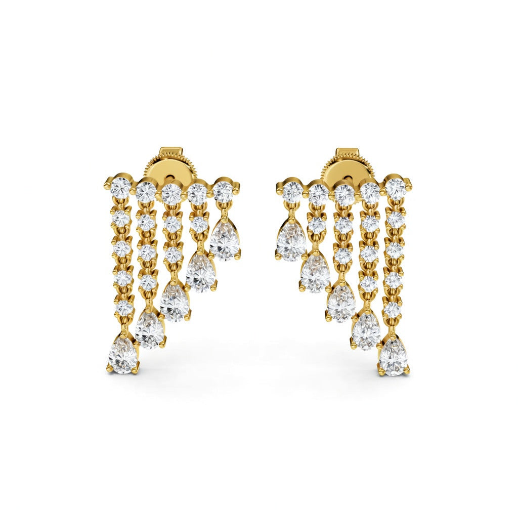 2.29 ct Pear Round Cut Dangle/Drop Cluster Diamond Earrings VS1 D White Gold 14k