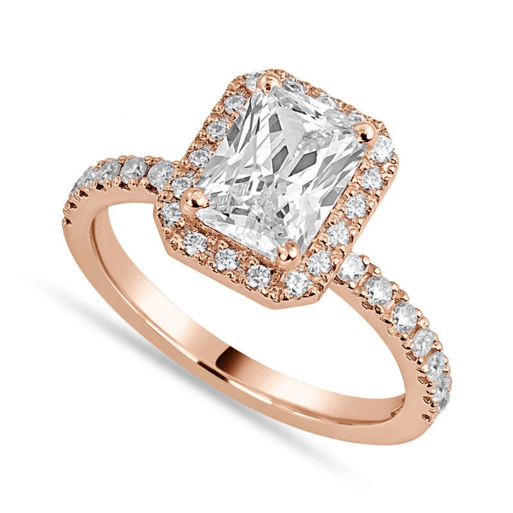 Lucy 1.37 ct Lab Grown Radiant Cut Halo Pave Diamond Engagement Ring