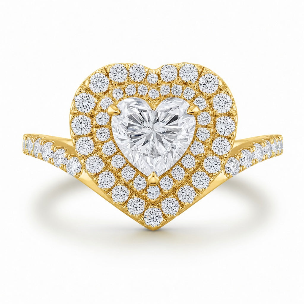 1.80 CT Heart Lab-Grown Diamond Double Halo Engagement Ring in 14K White Gold – Romantic Pavé Bridal Design