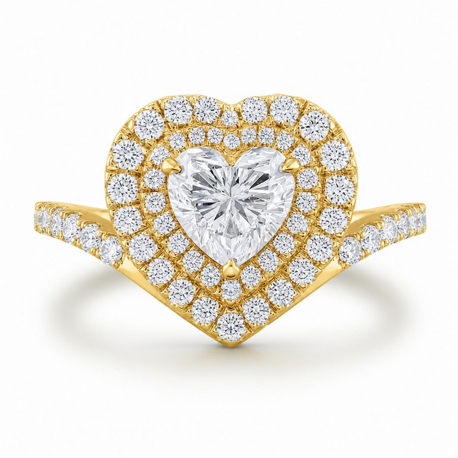 1.80 CT Heart Lab-Grown Diamond Double Halo Engagement Ring in 14K White Gold – Romantic Pavé Bridal Design