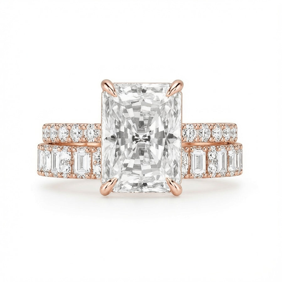 3.00 CT Radiant Cut Lab-Grown Diamond 2PCS Bridal Set in 14K White Gold – Modern Stackable Wedding Ring Design