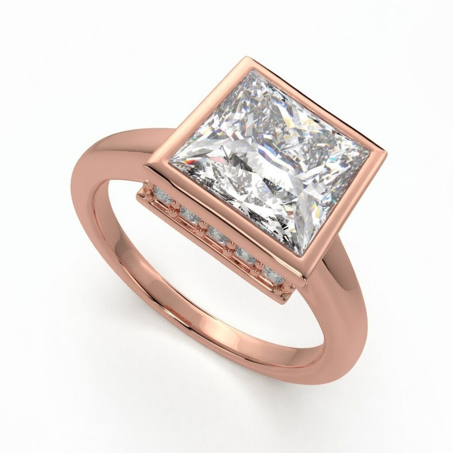 Xenia 1.15 Carat Princess Cut Halo Pave Solitaire Engagement Ring