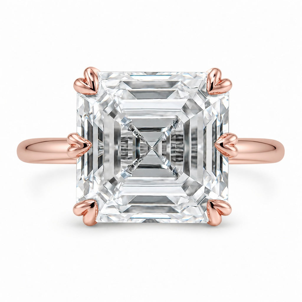 6.00 CT Asscher Cut Lab-Grown Diamond Solitaire Engagement Ring in 14K White Gold – Classic Art Deco Design
