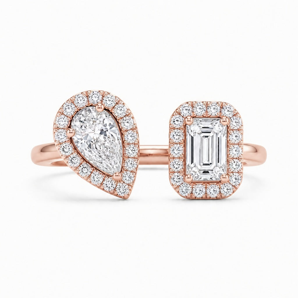 1.05 CT Two-Stone Lab-Grown Diamond Fashion Ring in 14K Rose Gold (D–F / VS1–VS2)