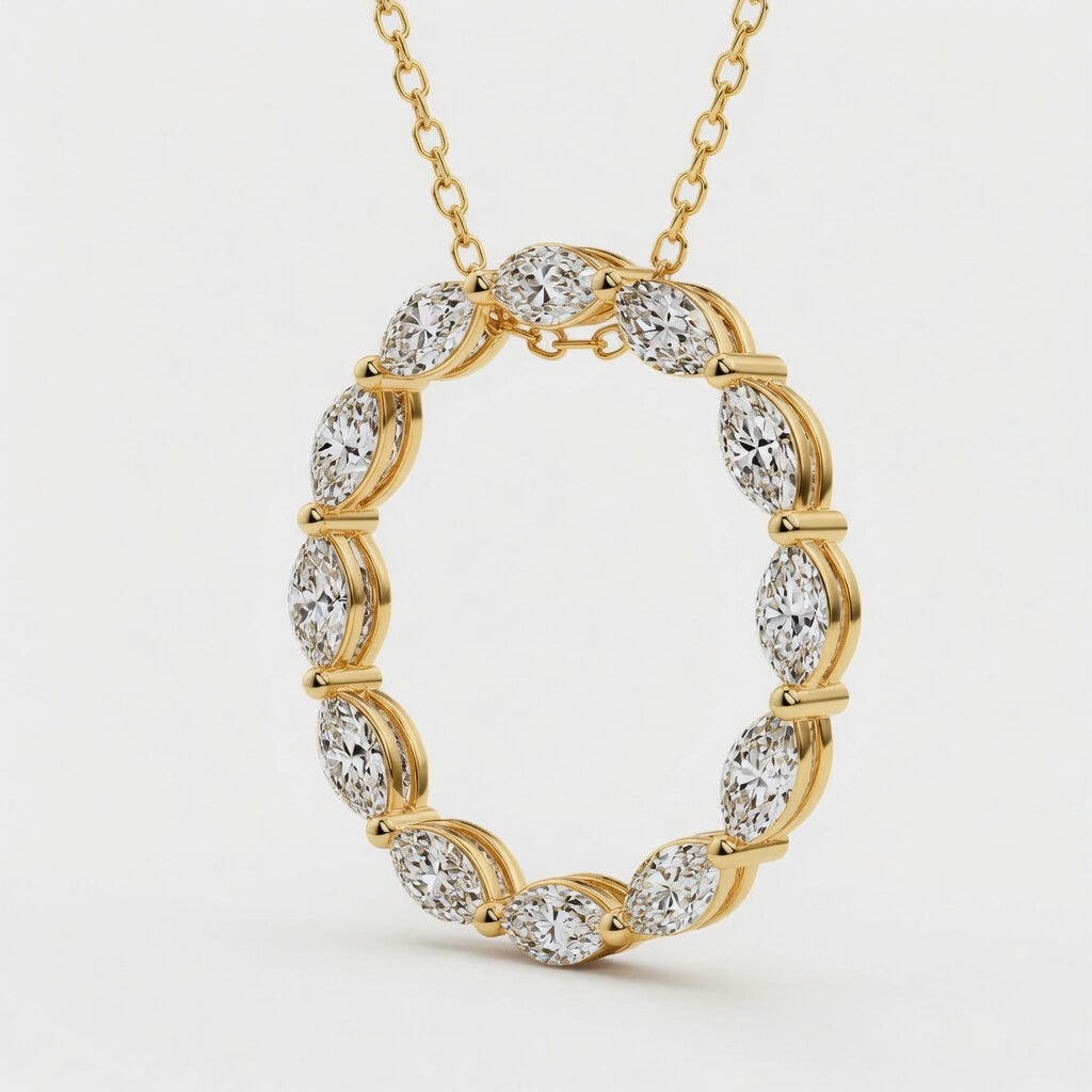 1.00 CTW Marquise Lab-Grown Diamond Circle Pendant with Adjustable Chain (D–F / VS1–VS2)
