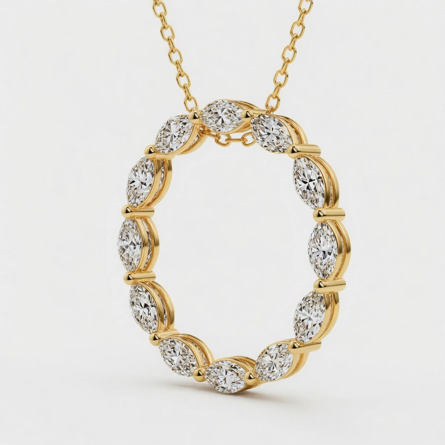 1.00 CTW Marquise Lab-Grown Diamond Circle Pendant with Adjustable Chain (D–F / VS1–VS2)