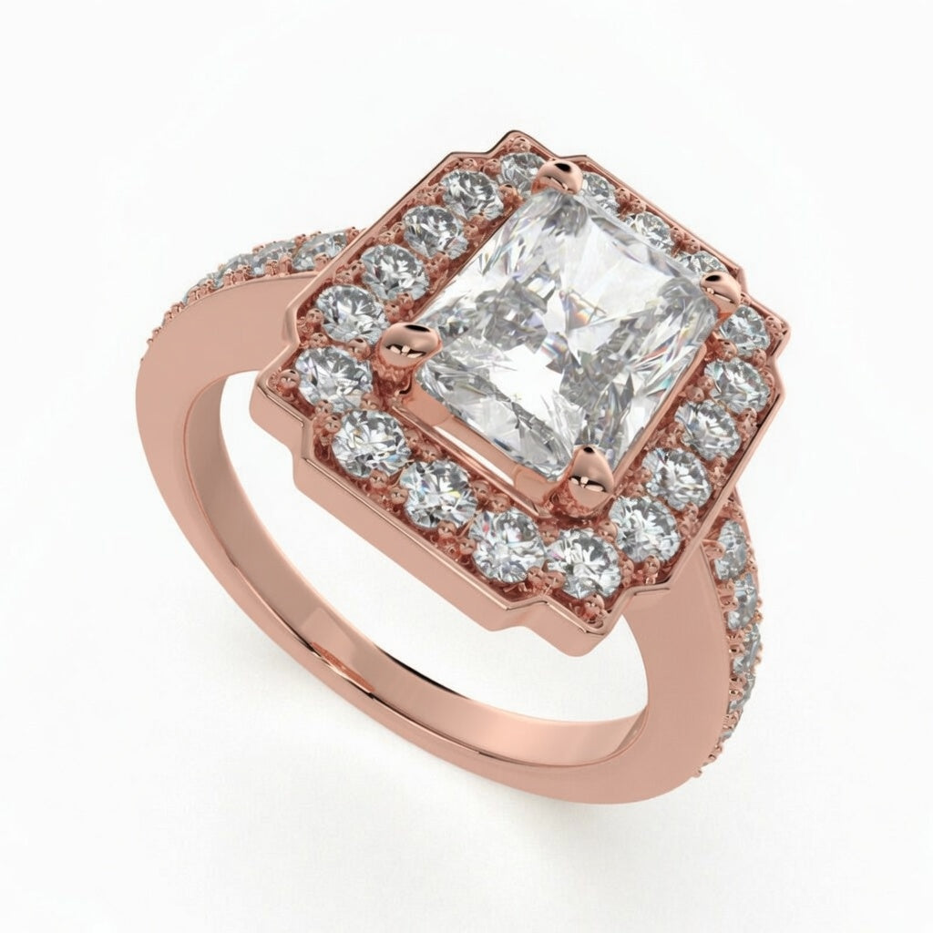 Amalia 1.5 Carat Radiant Cut Halo Pave Engagement Ring