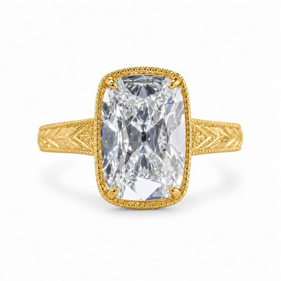 4.00 CT Old Mine Cushion Cut Lab-Grown Diamond Engagement Ring in 14K White Gold – Vintage Hand-Engraved Heirloom Design