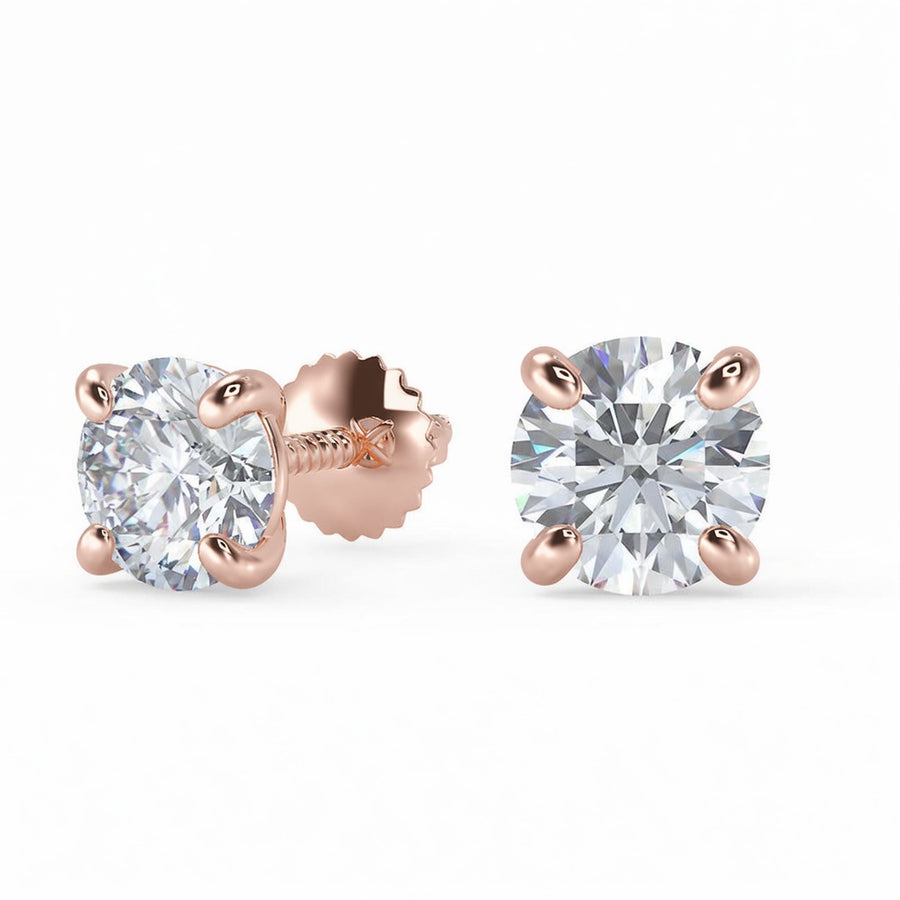 2 Ct Round Cut Stud Diamond Earrings VS1 D Screw Back White Gold 18k