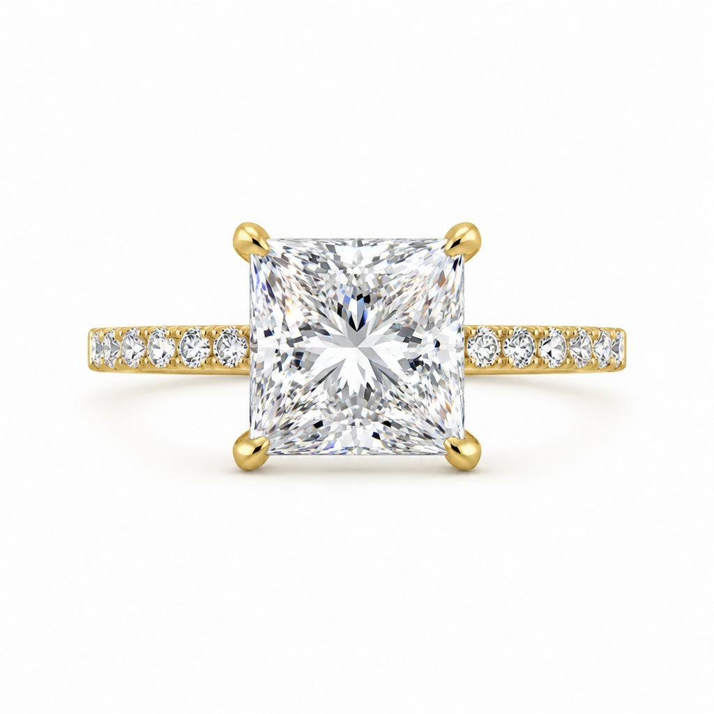 3.00 CT Princess Cut Lab-Grown Diamond Hidden Halo Engagement Ring in 14K White Gold – Pavé Eternity Band Design