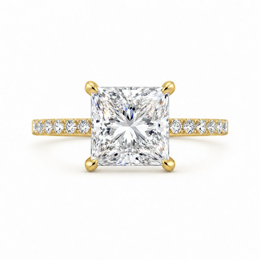 3.00 CT Princess Cut Lab-Grown Diamond Hidden Halo Engagement Ring in 14K White Gold – Pavé Eternity Band Design