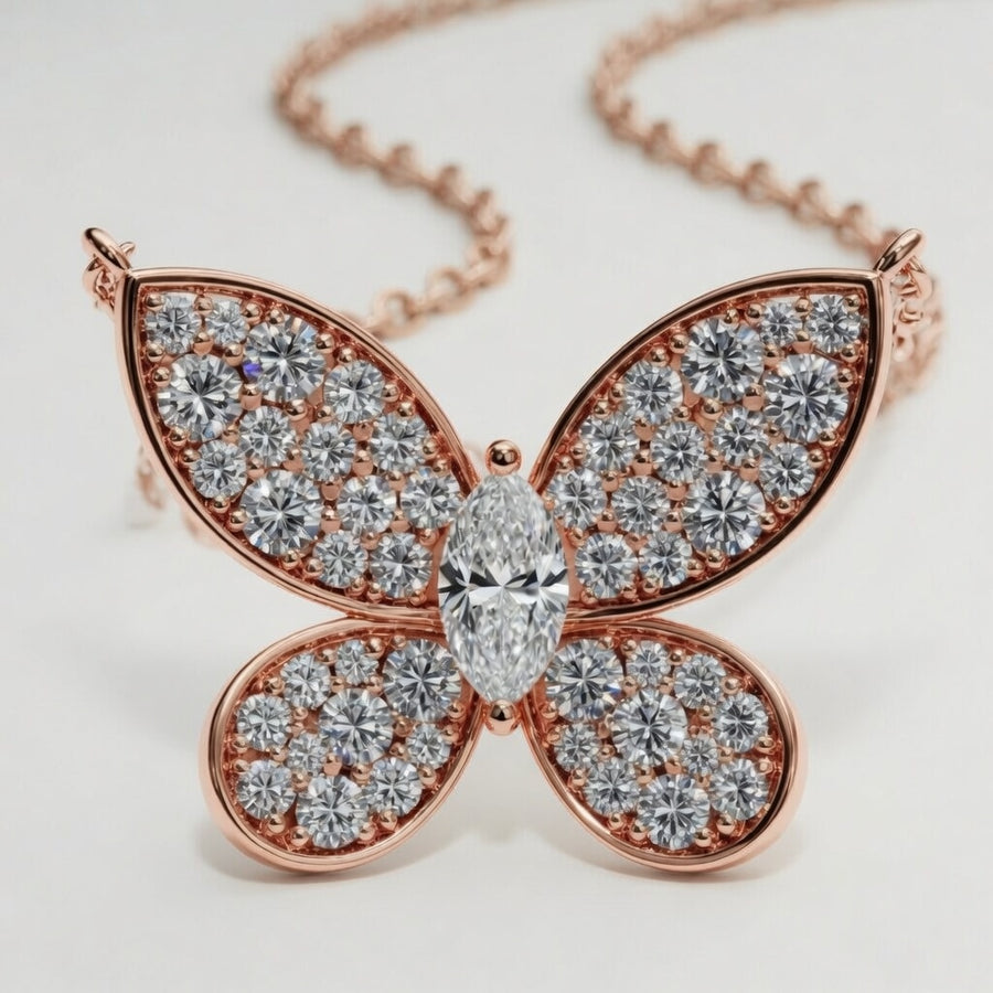 1.00 CTW Marquise Lab-Grown Diamond Petite Pavé Butterfly Pendant (D–F / VS1–VS2, IGI Certified)