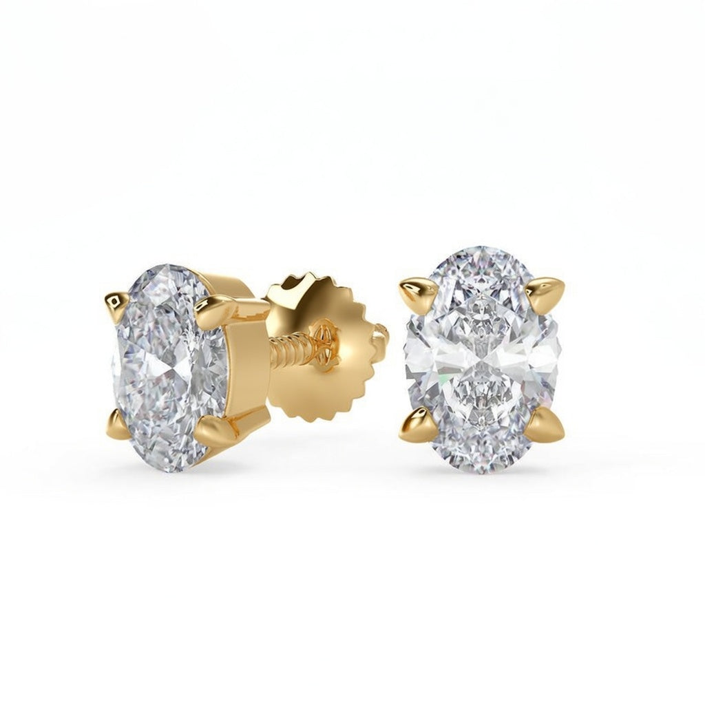 3 Ct Oval Cut Basket Stud Diamond Earrings VS1 D Screw Back 18k