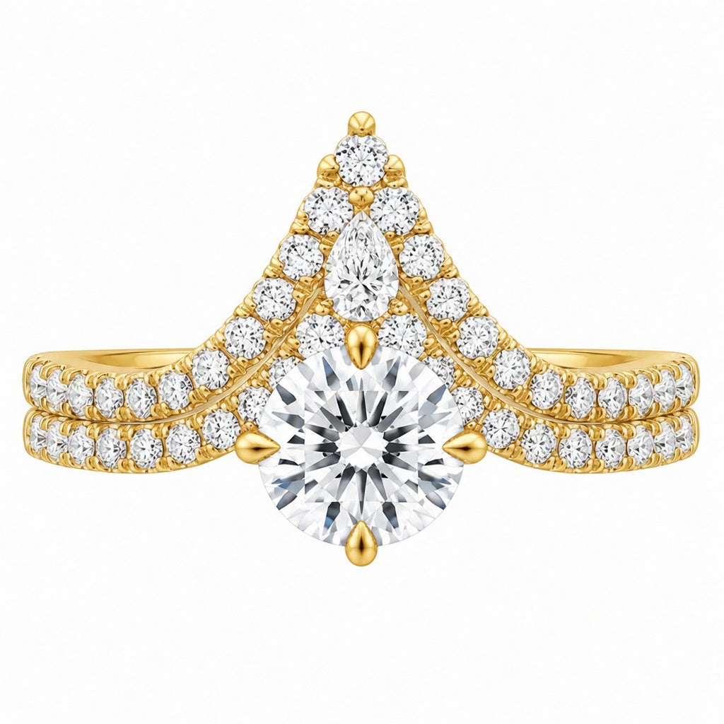 2.50 CT Nouveau Lab-Grown Diamond 2PCS Bridal Set in 14K White Gold – Art Nouveau Chevron Pavé Wedding Ring Design