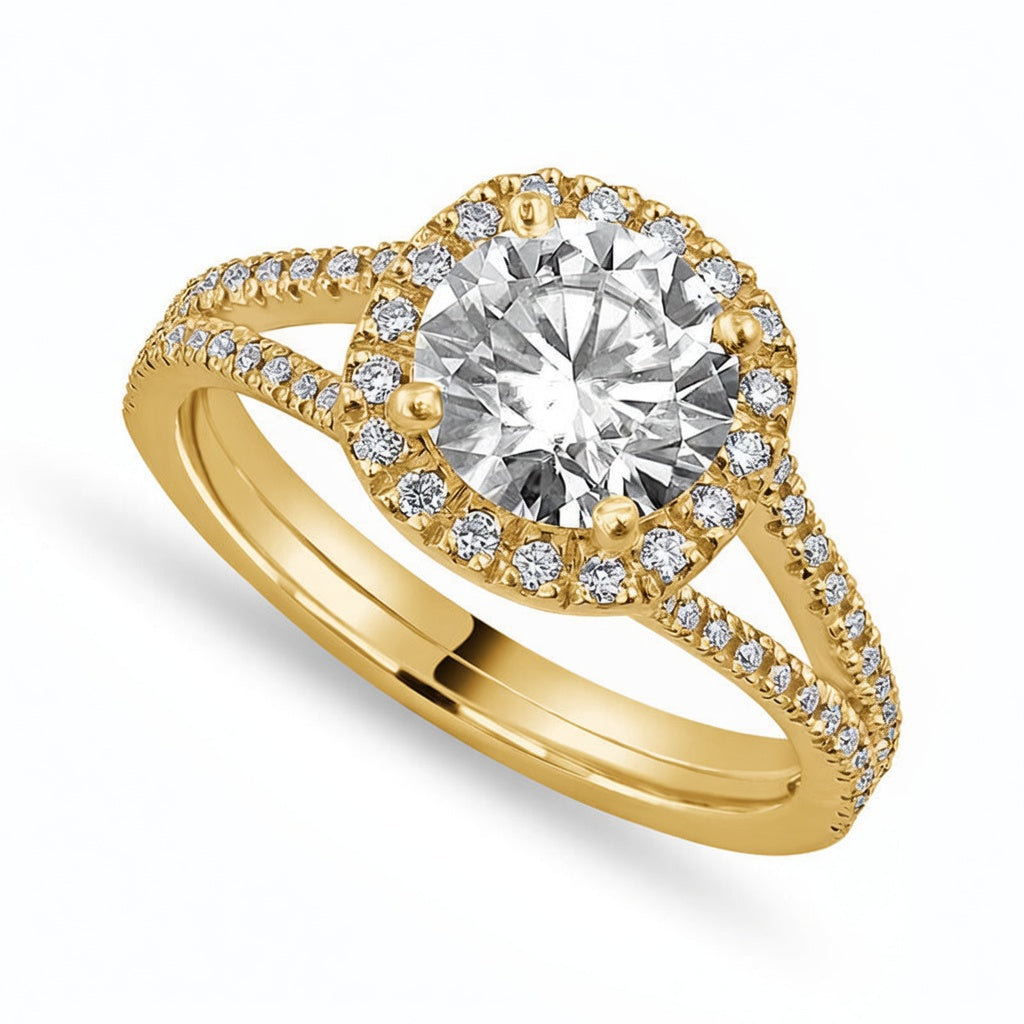 Alice 1.42 ct Lab Grown Round Cut Halo Split Shank Diamond Engagement Ring