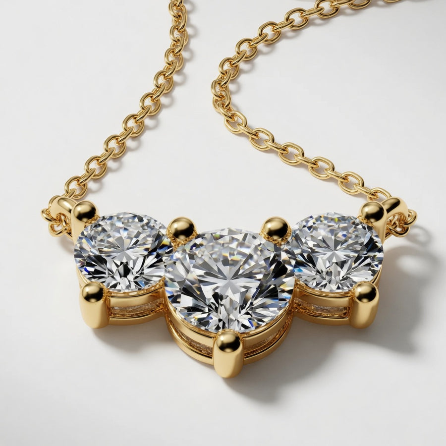 1.00 CTW Round Lab-Grown Diamond Three-Stone Pendant with Adjustable Chain (D–F / VS1–VS2)