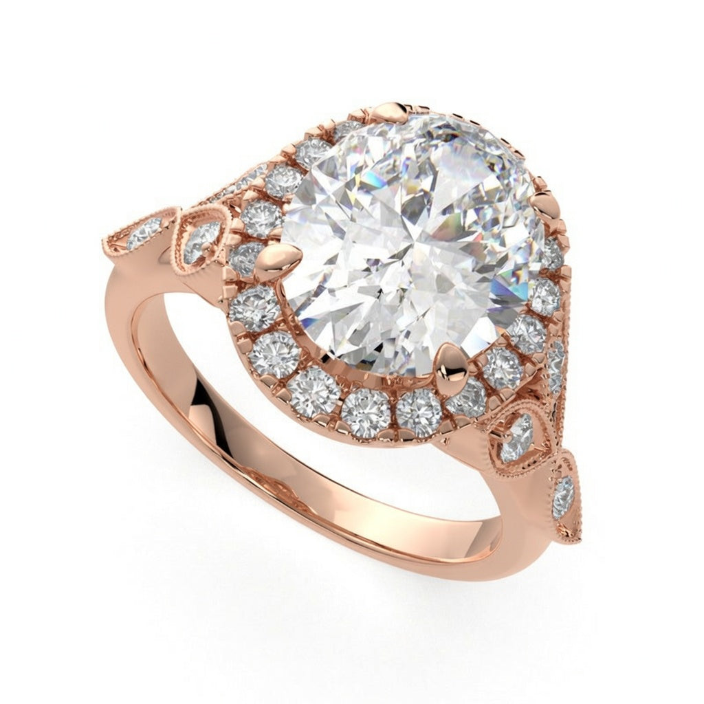 Ada 3.35 Carat Oval Cut Halo Pave Engagement Ring