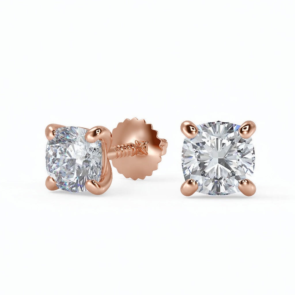 4.5 Ct Cushion Cut Stud Diamond Earrings VS1 D Screw Back White Gold 14k