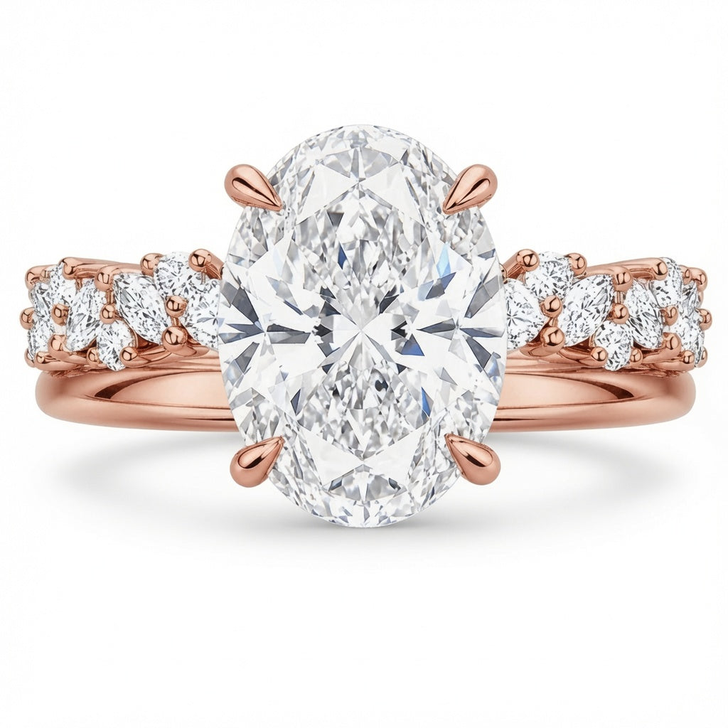 3.00 CT Oval Lab-Grown Diamond Hidden Halo 2PCS Bridal Set in 14K White Gold – Matching Stackable Wedding Band Design