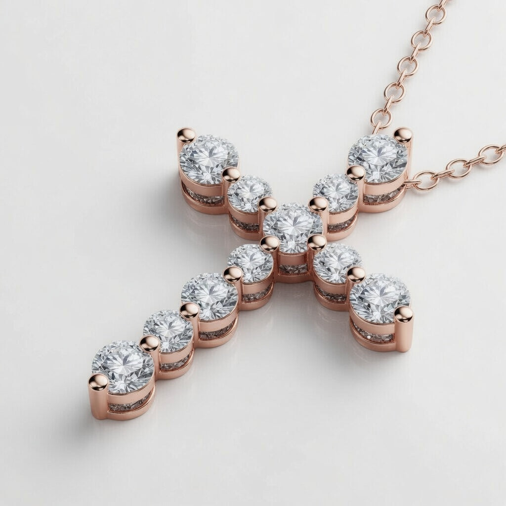 14K White Gold Floating Cross Lab-Grown Diamond Pendant (1.20 CTW – D–F / VS1–VS2)
