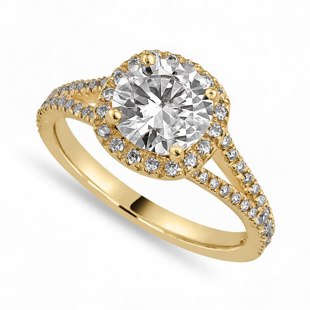 Layla 1.4 ct Lab Grown Round Cut Split Shank Halo Diamond Engagement Ring