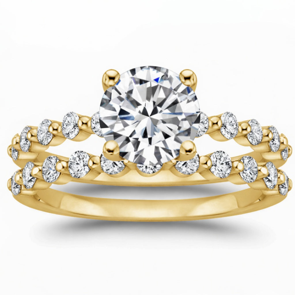 1.85 CT Marseille Round Lab-Grown Diamond 2PCS Bridal Set in 14K White Gold – Floating Shared Prong Wedding Ring Design