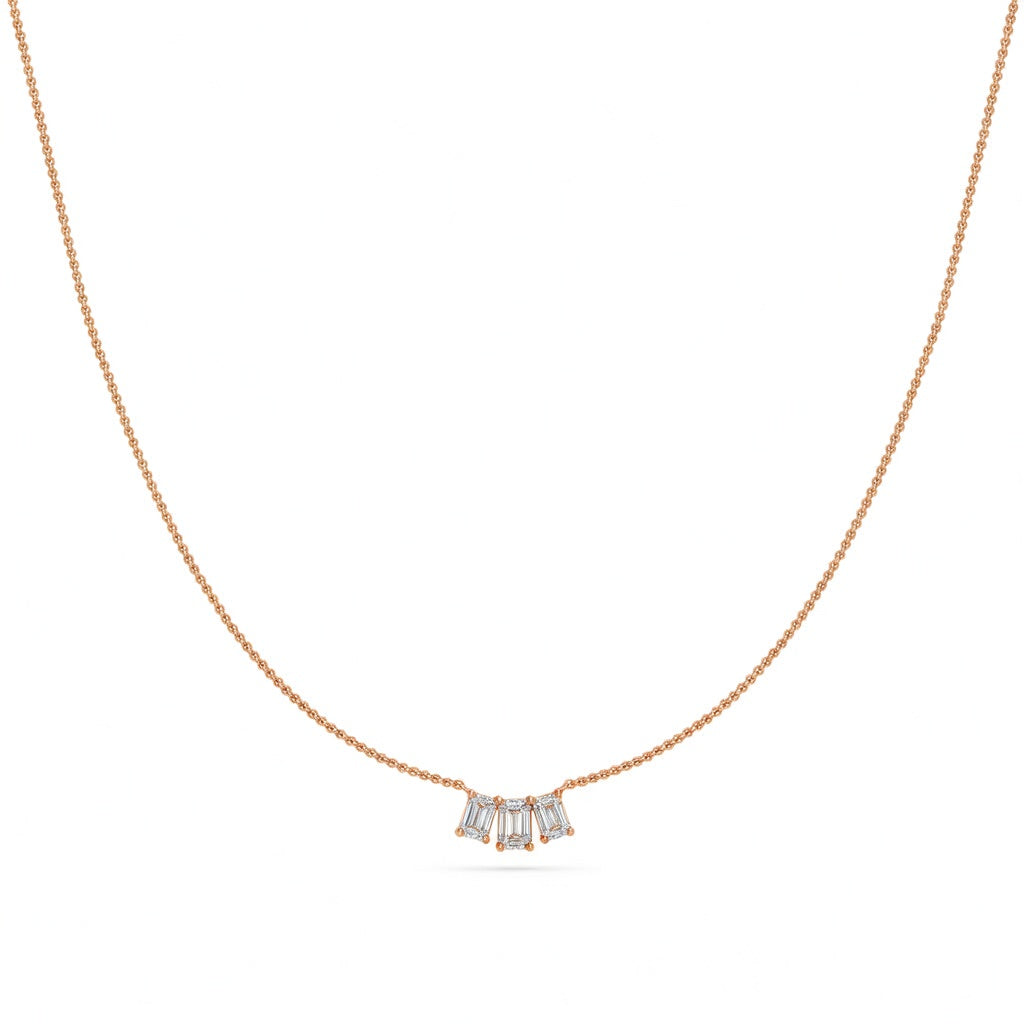 0.5 Ct Emerald Cut Diamond Chain Necklace VS1 D-F White Gold 14k