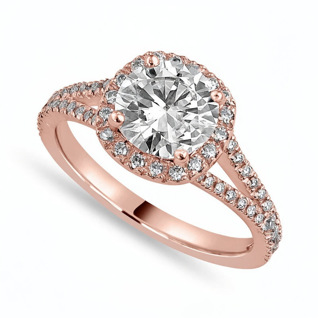Layla 1.4 ct Lab Grown Round Cut Split Shank Halo Diamond Engagement Ring