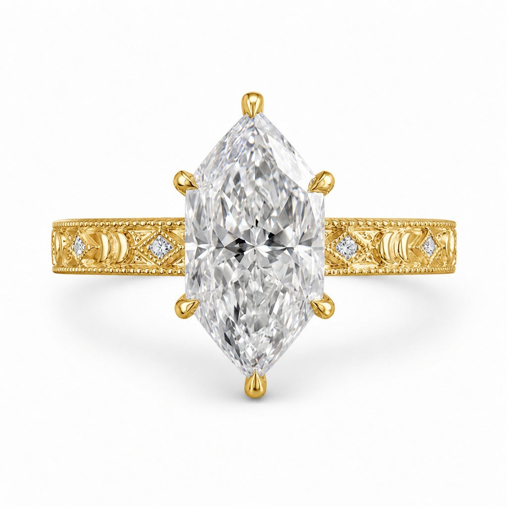 3.00 CT Antique Dutch Marquise Cut Lab-Grown Diamond Engagement Ring in 14K White Gold – Vintage Art Deco Hand-Engraved Design