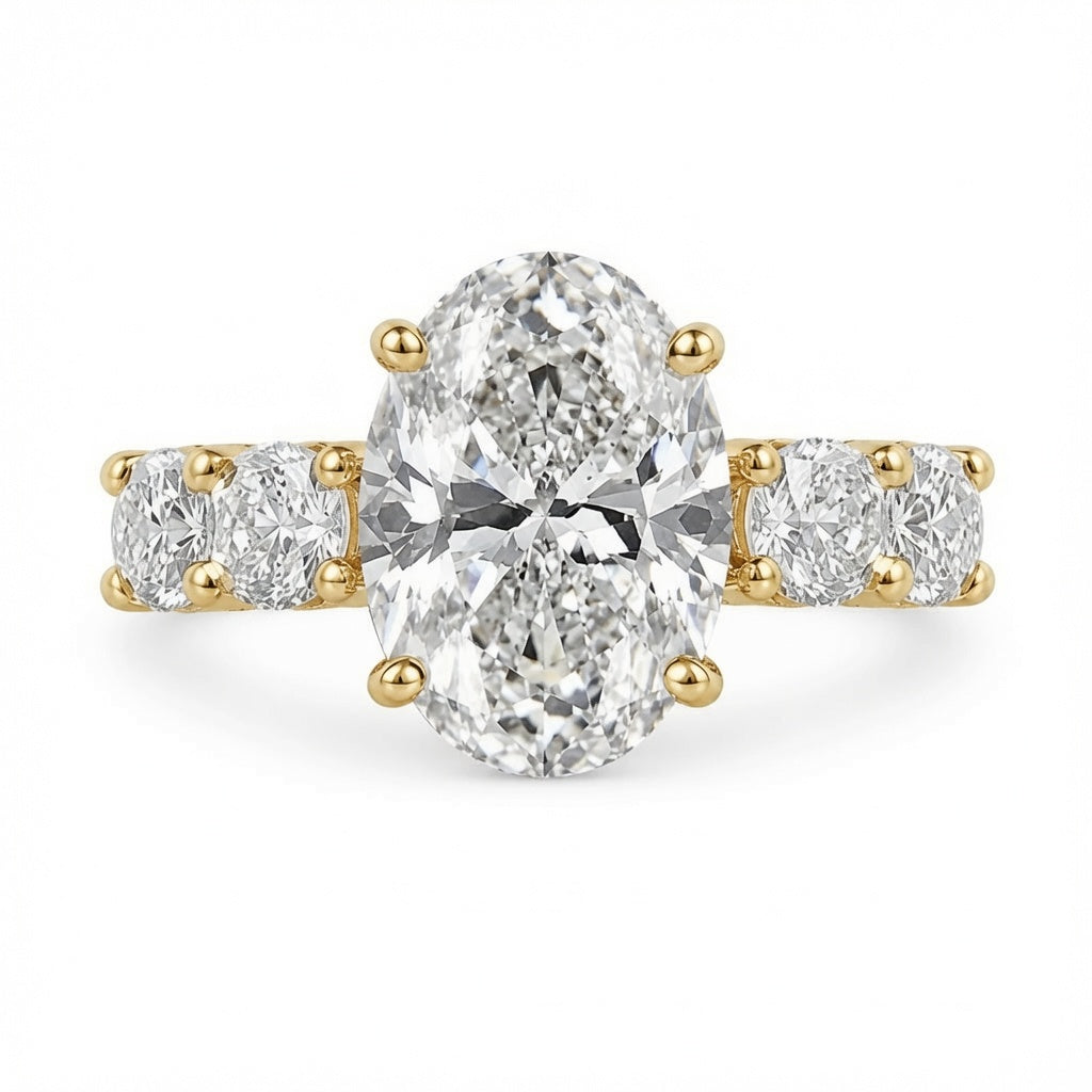 4.00 CT Oval Lab-Grown Diamond Hidden Halo Engagement Ring in 14K White Gold – Round Side Stone Anniversary Design